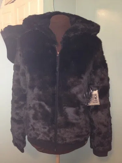 Pre-owned Victoria's Secret Pink Fashion Show Black Faux Fur Hoodie Jacket S