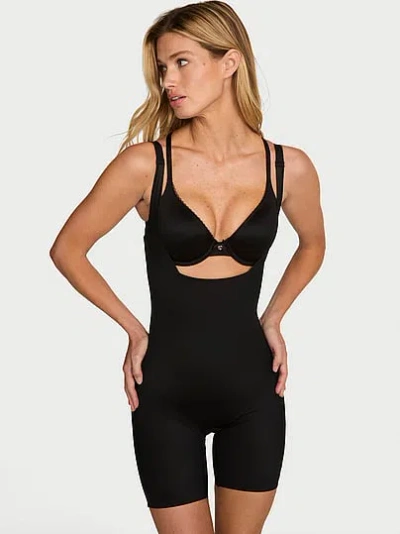 Victoria's Secret Vs X Leonisa Open-bust Mid-thigh Sculpting Bodysuit In Black
