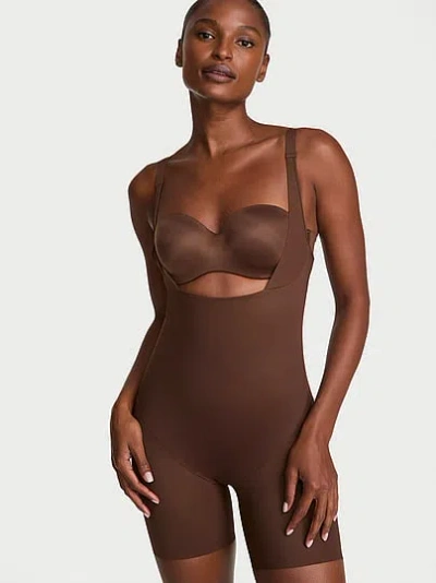 Victoria's Secret Vs X Leonisa Open-bust Mid-thigh Sculpting Bodysuit In Brown
