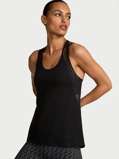 Victoria's Secret Vsx Cotton Jersey Racerback Tank Top In Black
