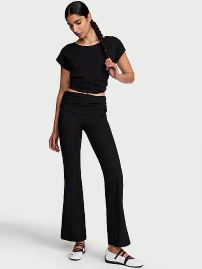 Victoria's Secret Vsx Elevate™ Rib Ruched Foldover Flare Legging In Black