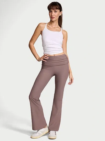 Victoria's Secret Vsx Elevate™ Rib Ruched Foldover Flare Legging In Brown