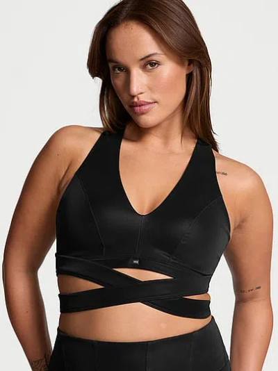 Victoria's Secret Vsx Suedeeffect Plunge Wrap Sports Bra In Black