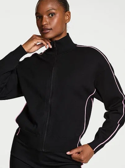 Victoria's Secret Vsx Tipped Knit Full-zip Sweater In Black
