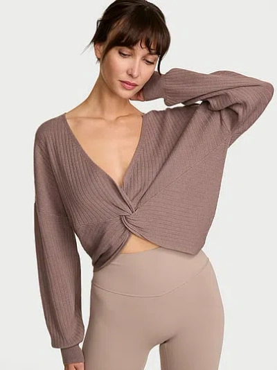 Victoria's Secret Vsx Twist Rib Knit Crop Sweater In Brown