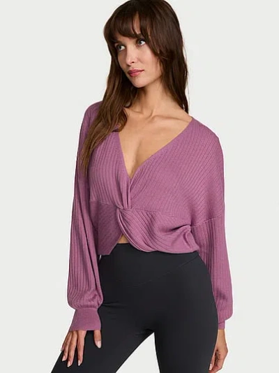 Victoria's Secret Vsx Twist Rib Knit Crop Sweater In Purple