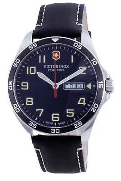 Pre-owned Victorinox Fieldforce Leather Strap Black Dial Day/date 241846 100m Mens Watch