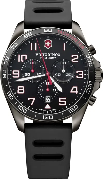 Pre-owned Victorinox Fieldforce Sport Chrono Black Dial Black Rubber Strap 241889