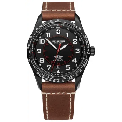 Victorinox Swiss Army Airboss Mechanical Automatic Black Dial Brown Leather Men's Watch 241886