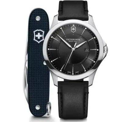 Victorinox Swiss Army Alliance Quartz Black Dial Leather Strap Men's Watch 241904.1