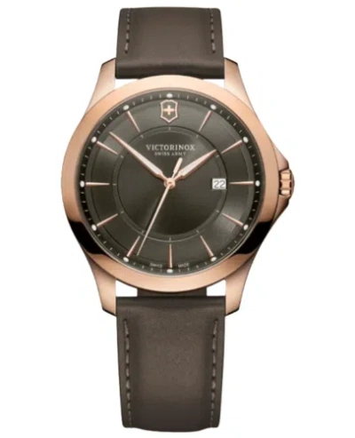 Pre-owned Victorinox Swiss Army Alliance Quartz Grey Dial Leather Men's Watch 241908