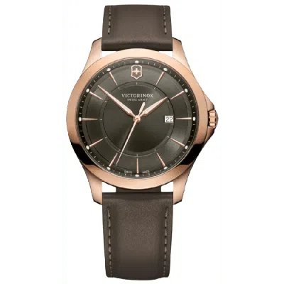 Victorinox Swiss Army Alliance Quartz Grey Dial Leather Strap Men's Watch 241908