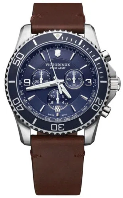 Pre-owned Victorinox Swiss Army Maverick Chronograph Steel Brown Leather Mens Watch 241865