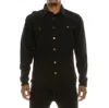 Victorious Long Sleeve Button Up Distressed Denim Jacket In Black