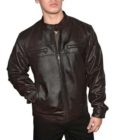 Pre-owned Victory Outfitters Men's Genuine Leather Multi Pocket Racing Jacket In Brown