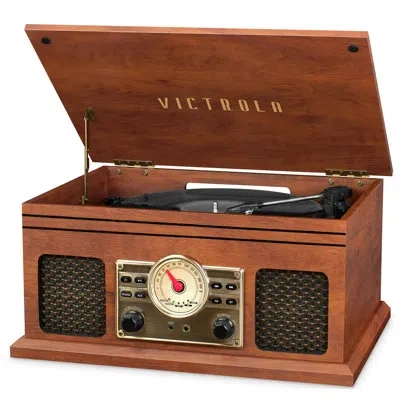 Victrola 4-in-1 Nostalgic Bluetooth Decorative Record Player With 3-speed Record Turntable And Fm Radio In Mahogany