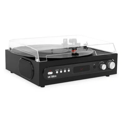 Victrola All-in-1 Bluetooth Decorative Record Player With Built-in Speakers And 3-speed Turntable In Black