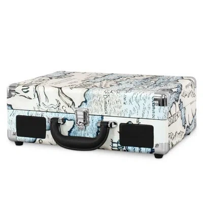 Victrola Bluetooth Suitcase Decorative Record Player With 3-speed Turntable Map Print In Gray