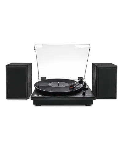 Victrola Montauk Bluetooth Turntable System With Bookshelf Speakers In Black