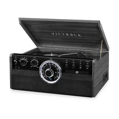 Victrola Vta-270b 6-in-1 Wood Bluetooth Mid-century Record Player With 3-speed Turntable In Gray