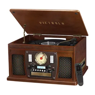 Victrola Vta-600b Wooden 8-in-1 Nostalgic Record Player With Bluetooth And Usb Encoding In Brown