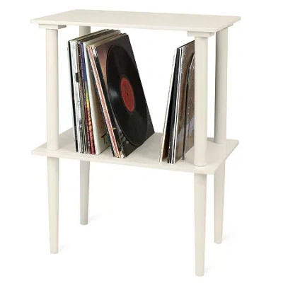 Victrola Wooden Stand With Record Holder In White