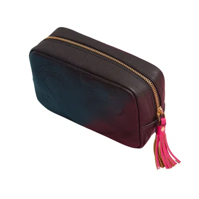 Vida Vida Black Leather Make-up Bag With Pink Tassel