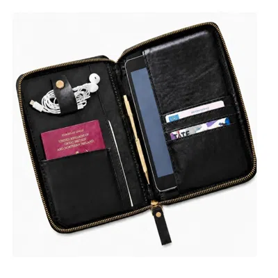 Vida Vida Black Leather Travel Organiser Kindle Or Ipad Mini Size
