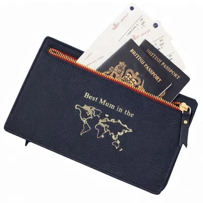 Vida Vida Blue Double Zip Navy Leather Travel Wallet - Best Mum In The World