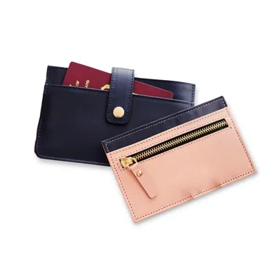 Vida Vida Blue / Pink / Purple Leather Two Part Travel Wallet In Black