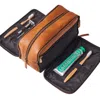 Vida Vida Brown Mens Leather Fold Out Wash Bag - Tan In Multi