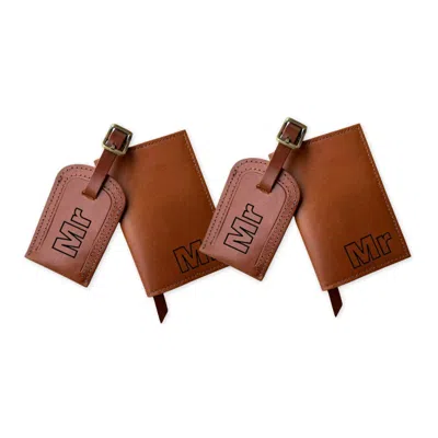 Vida Vida Brown Mr & Mr Handmade Leather Passport And  Luggage Tag Travel Set