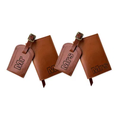Vida Vida Brown Mr & Mrs Handmade Leather Passport And Luggage Tag Travel Set