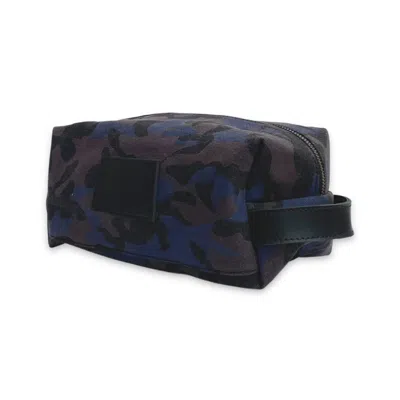 Vida Vida Canvas & Leather Wash Bag - Camouflage Blue