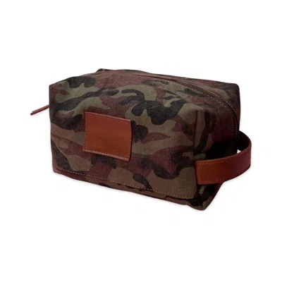 Vida Vida Canvas & Leather Wash Bag - Green Camo