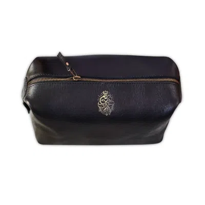 Vida Vida Deluxe Black Leather Wash Bag - Dad Tattoo Design
