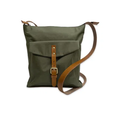 Vida Vida Green Nylon & Leather Men's Messenger Bag - Olive & Tan