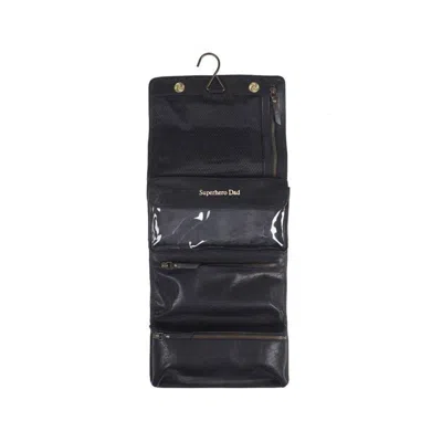 Vida Vida Hanging Black Leather Wash Bag. -superhero Dad