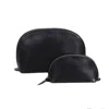 Vida Vida Lunar Black Leather Wash Bag & Make-up Bag Set In Black