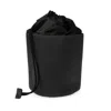 Vida Vida Luxe Black Leather Drawstring Wash Bag In Black