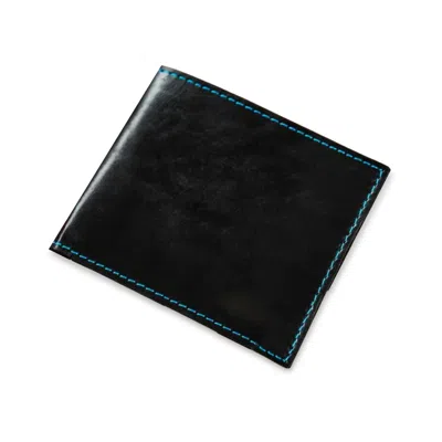 Vida Vida Men's Black / Blue Black Leather Wallet With Contrast Blue Stitch In Black/blue