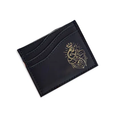 Vida Vida Men's Black Leather Wave Card Holder - Dad Tattoo Design