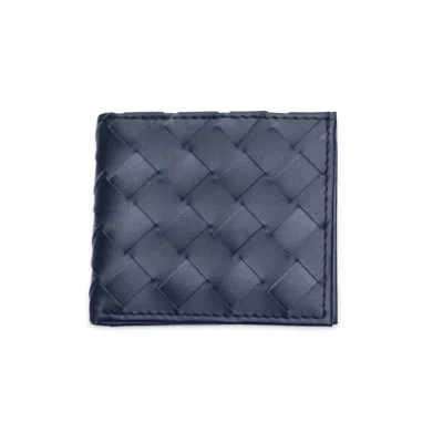 Vida Vida Men's Blue Plaited Navy Leather Card Wallet