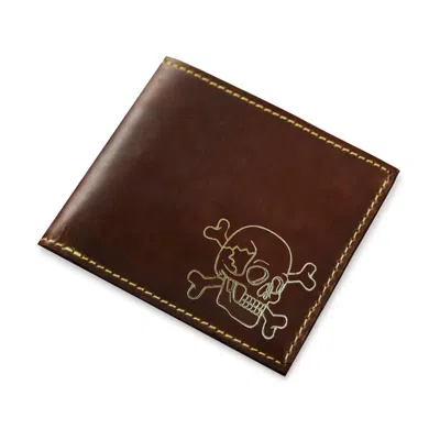 Vida Vida Men's Brown Skull Leather Card Wallet - Tan With Yellow Stitch