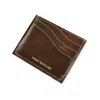 Vida Vida Men's Brown Tan Leather Wave Card Holder With Yellow Contrast Stitch- Tight Bastard In Brown