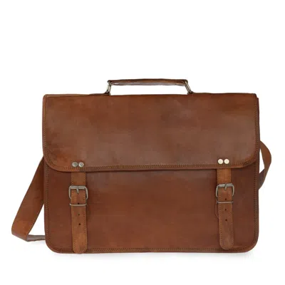 Vida Vida Men's Brown Vida Vintage Classic Leather Laptop Bag Fifteen Inch