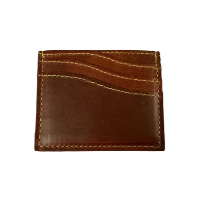 Vida Vida Men's Brown Wave Tan Leather Card Holder With Yellow Stitch