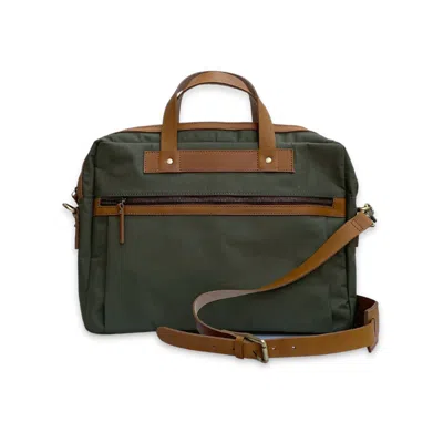 Vida Vida Men's Green Nylon & Leather Trim Laptop Bag - Olive