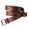 Vida Vida Men's Skull Brown Leather Belt In Burgundy