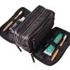 Vida Vida Mens Leather Fold Out Wash Bag - Black In Black